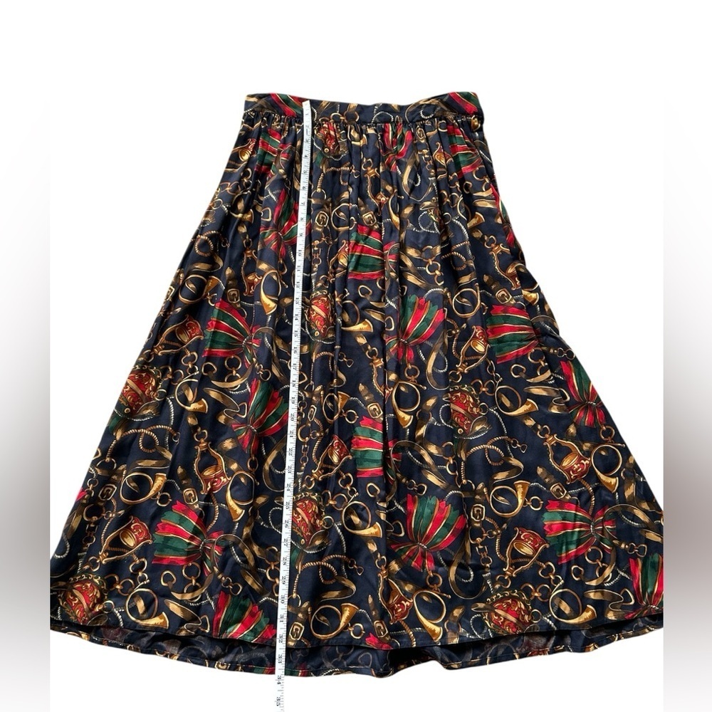 Talbots vintage holiday print red, green and gold  full length skirt.  size 14.‍ - Picture 3 of 6